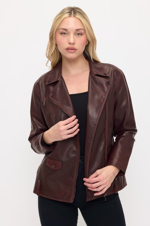 CLALJ0139: SoHo Vintage Washed Oversized Moto Jacket