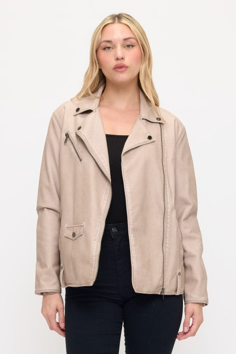 CLALJ0139: SoHo Vintage Washed Oversized Moto Jacket