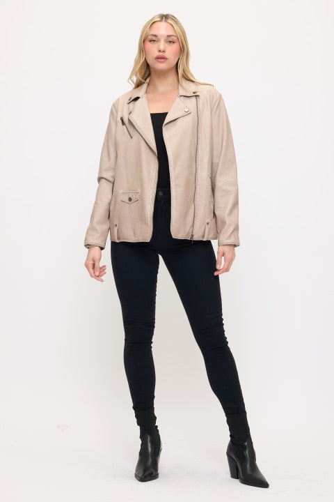 CLALJ0139: SoHo Vintage Washed Oversized Moto Jacket