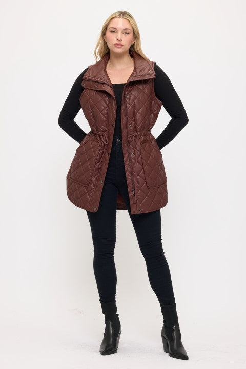 VA8021: Luxe Quilted Faux Leather Vest
