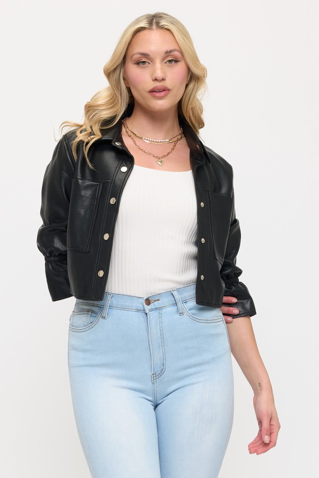 The Harper Cropped Faux Leather Jacket