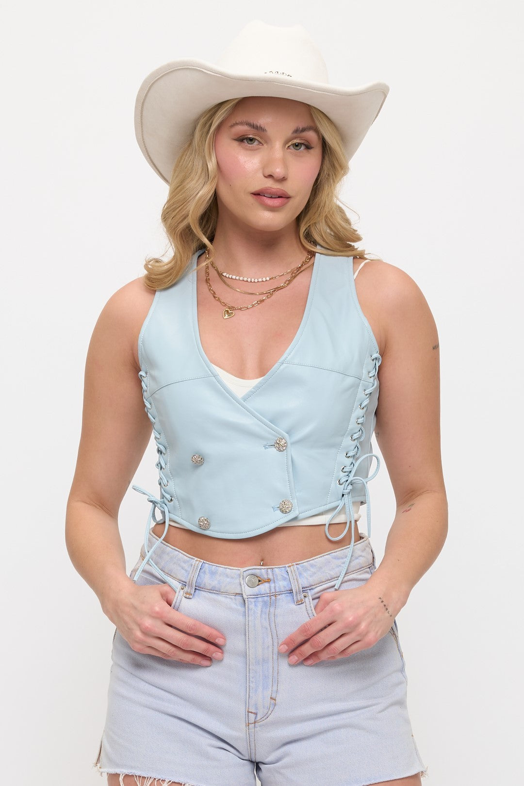 CLAVA0162: Western Rhinestone Button Corset Vest