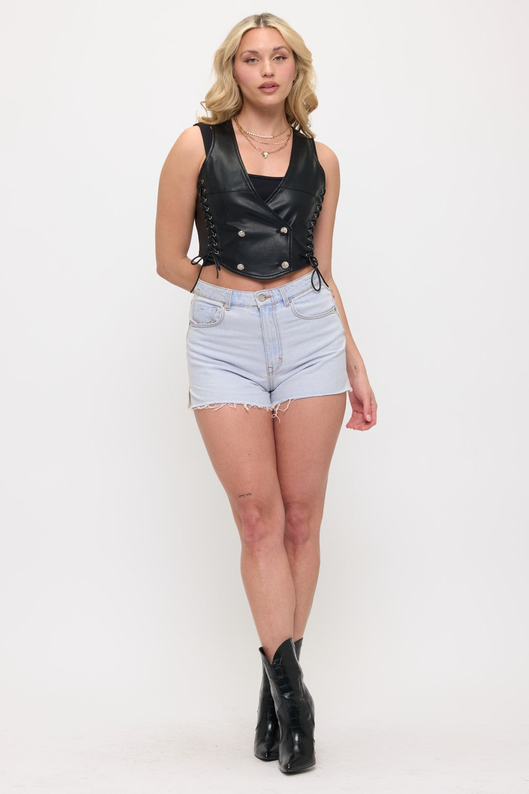 CLAVA0162: Western Rhinestone Button Corset Vest