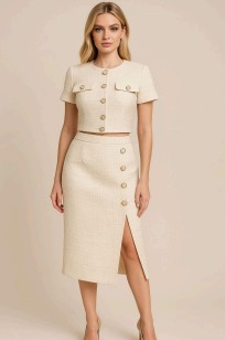 CLAST1020: WOMEN'S TWEED TWO PC TOP AND SKIRT SET