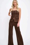 ST1015: TWO PIECE SUEDE EFFECT FLARED LEG PANTS SET