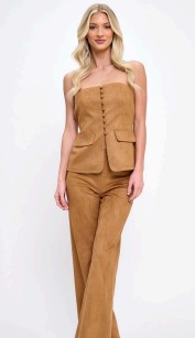 ST1015: TWO PIECE SUEDE EFFECT FLARED LEG PANTS SET
