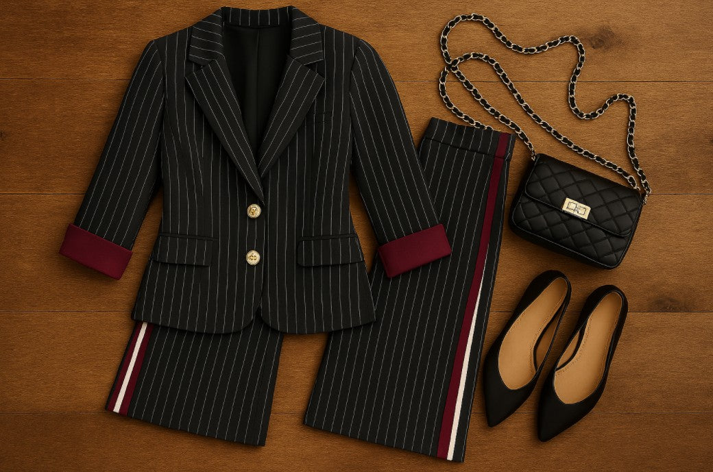 CLAST1029: WOMEN'S TWO PIECE PIN STRIPE SET