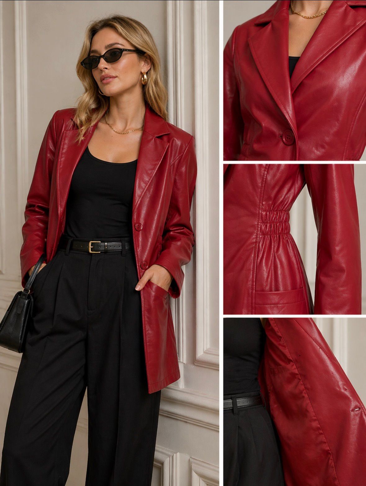 CLALJ0126: Monaco Luxe Tailored Faux Leather Blazer Jacket