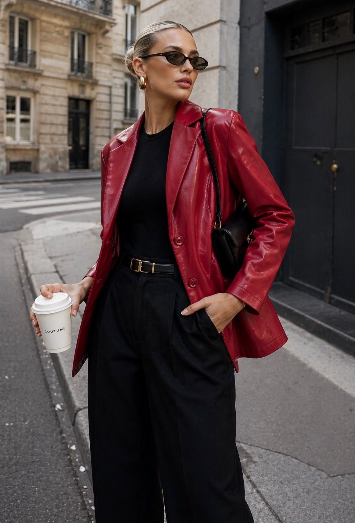 CLALJ0126: Monaco Luxe Tailored Faux Leather Blazer Jacket