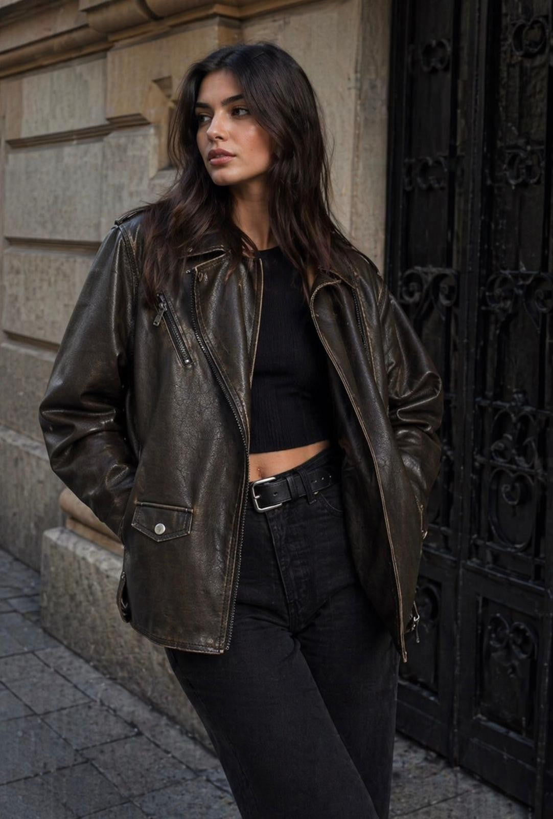 CLALJ0139: SoHo Vintage Washed Oversized Moto Jacket