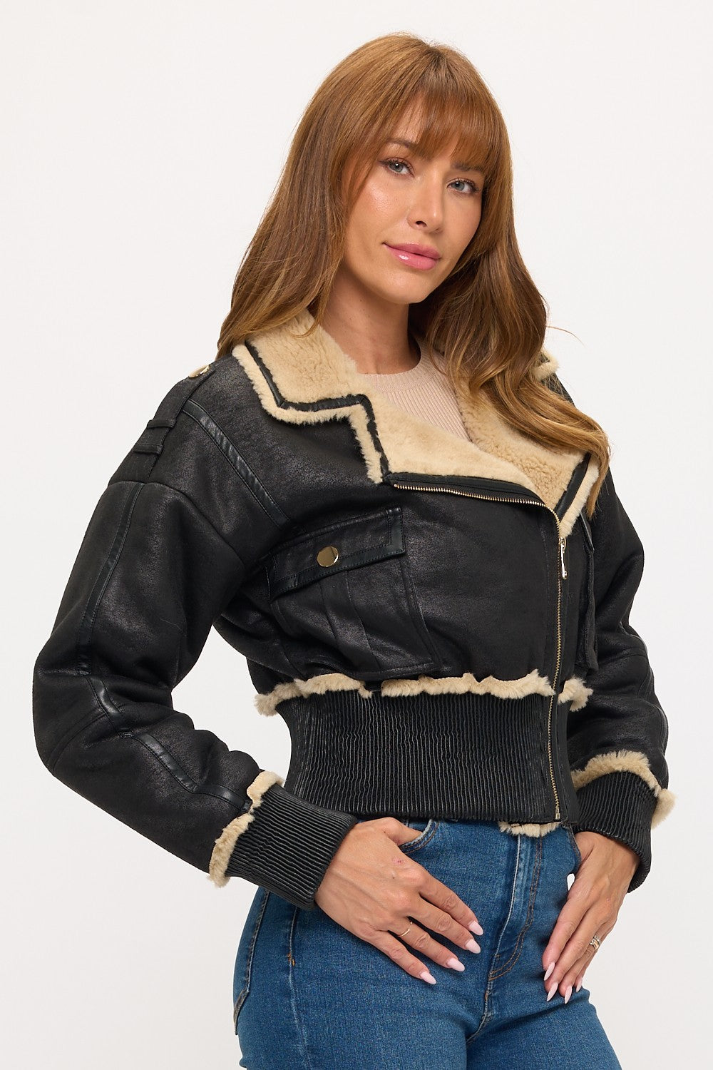 2024655: Aspen Luxe Cropped Shearling Aviator Jacket