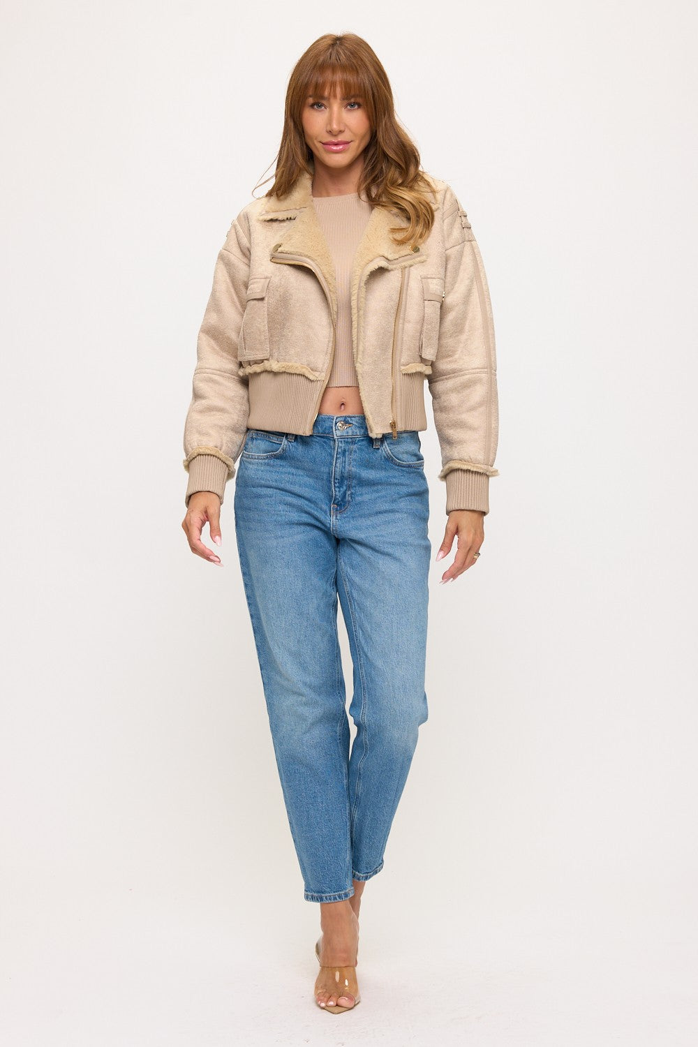 2024655: Aspen Luxe Cropped Shearling Aviator Jacket