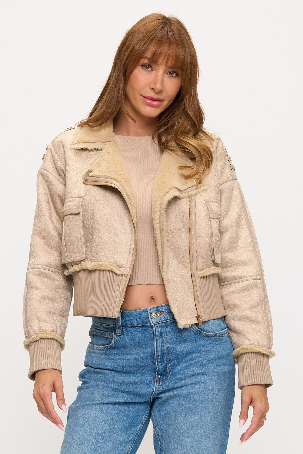 2024655: Aspen Luxe Cropped Shearling Aviator Jacket