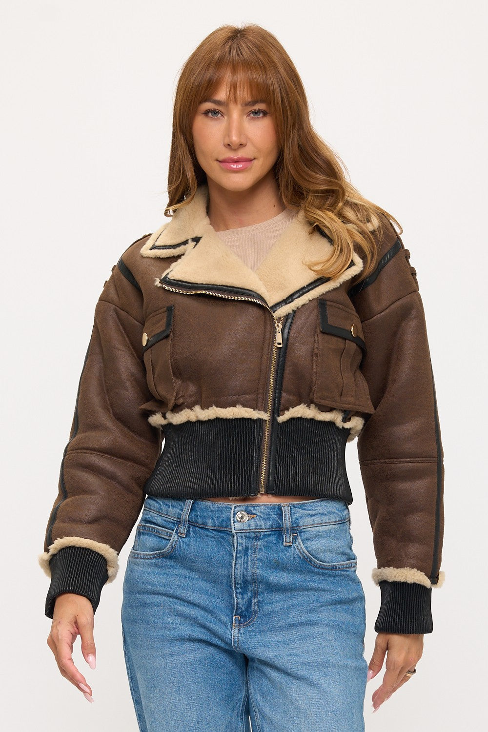 2024655: Aspen Luxe Cropped Shearling Aviator Jacket
