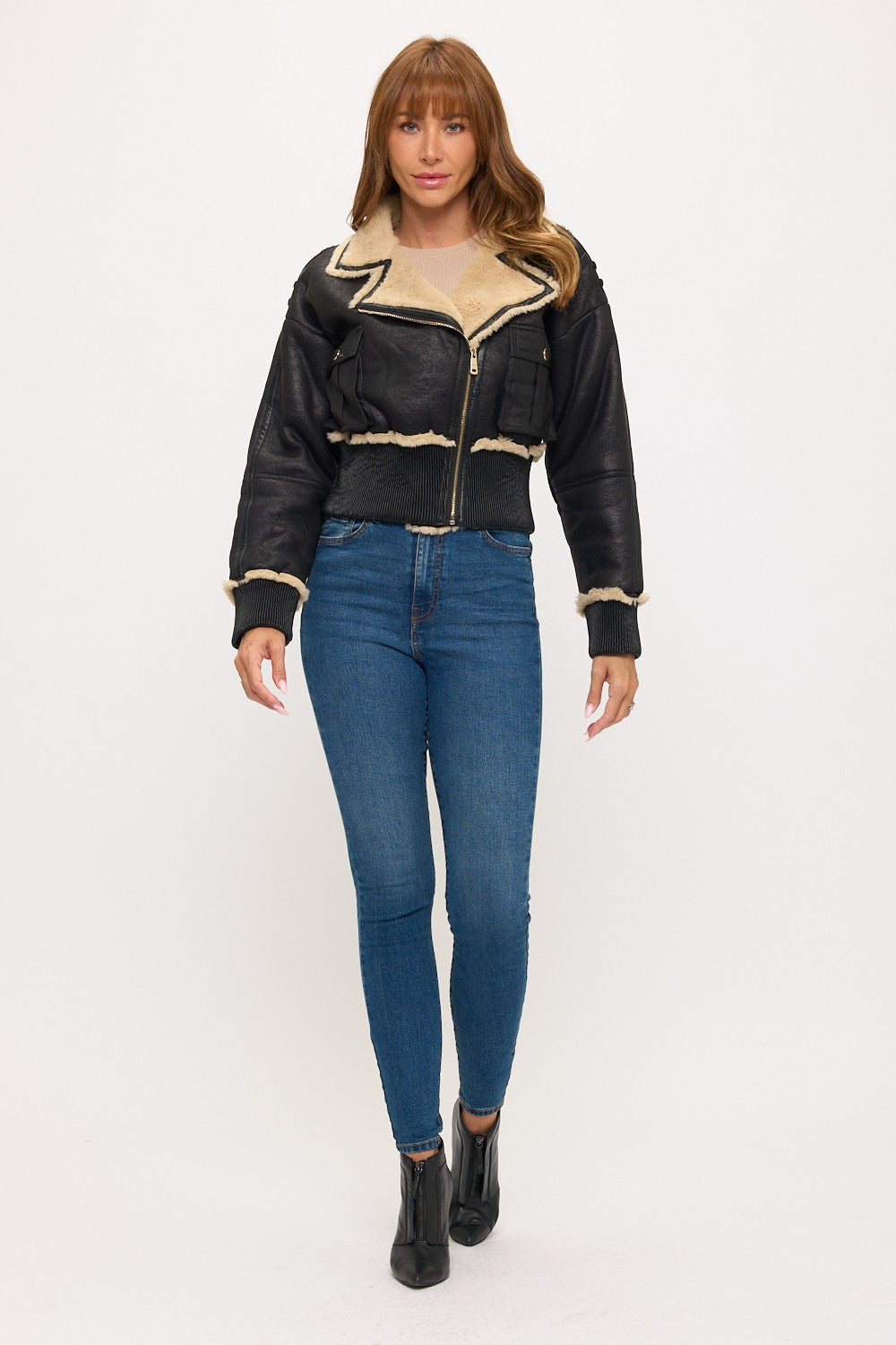 2024655: Aspen Luxe Cropped Shearling Aviator Jacket
