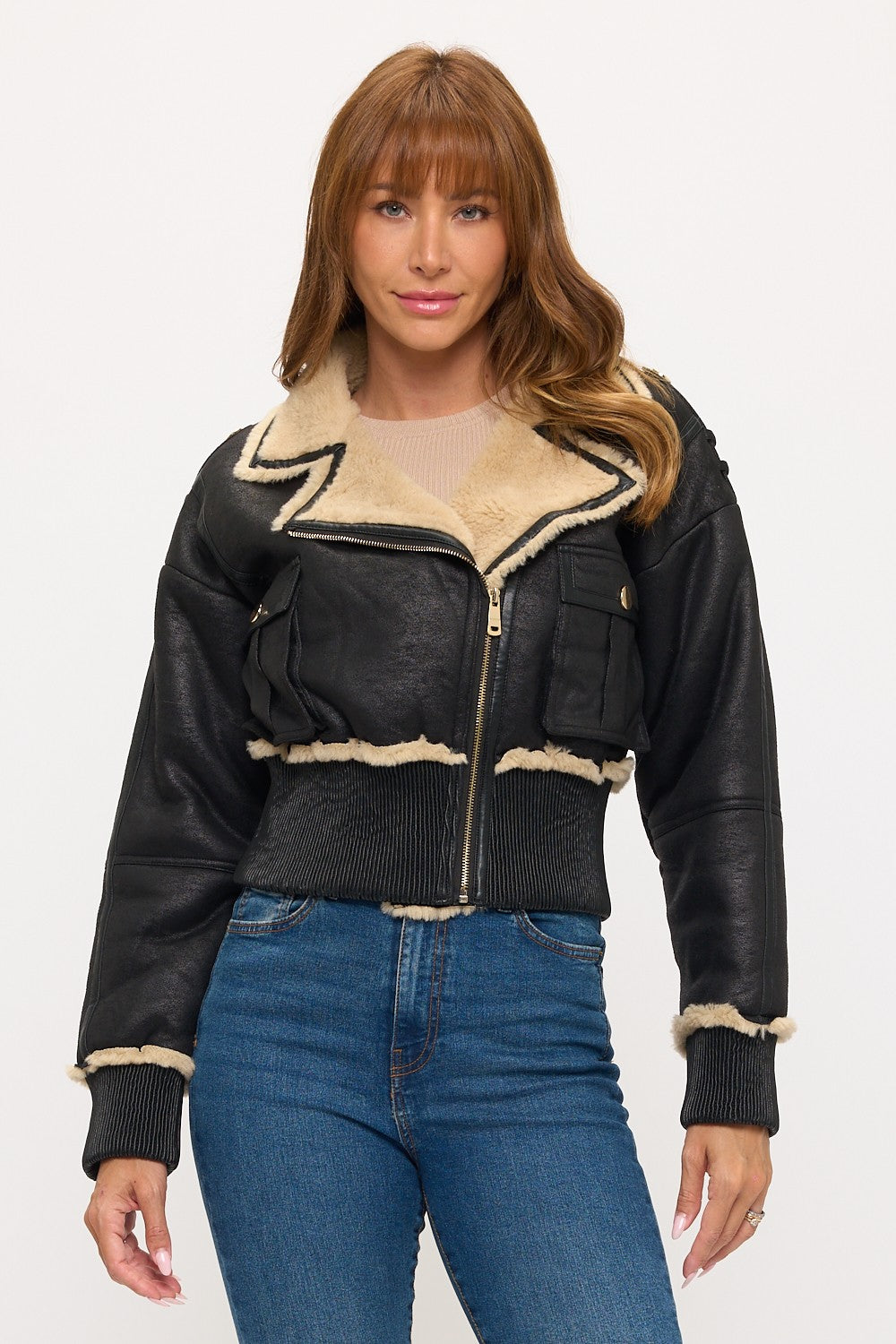 2024655: Aspen Luxe Cropped Shearling Aviator Jacket
