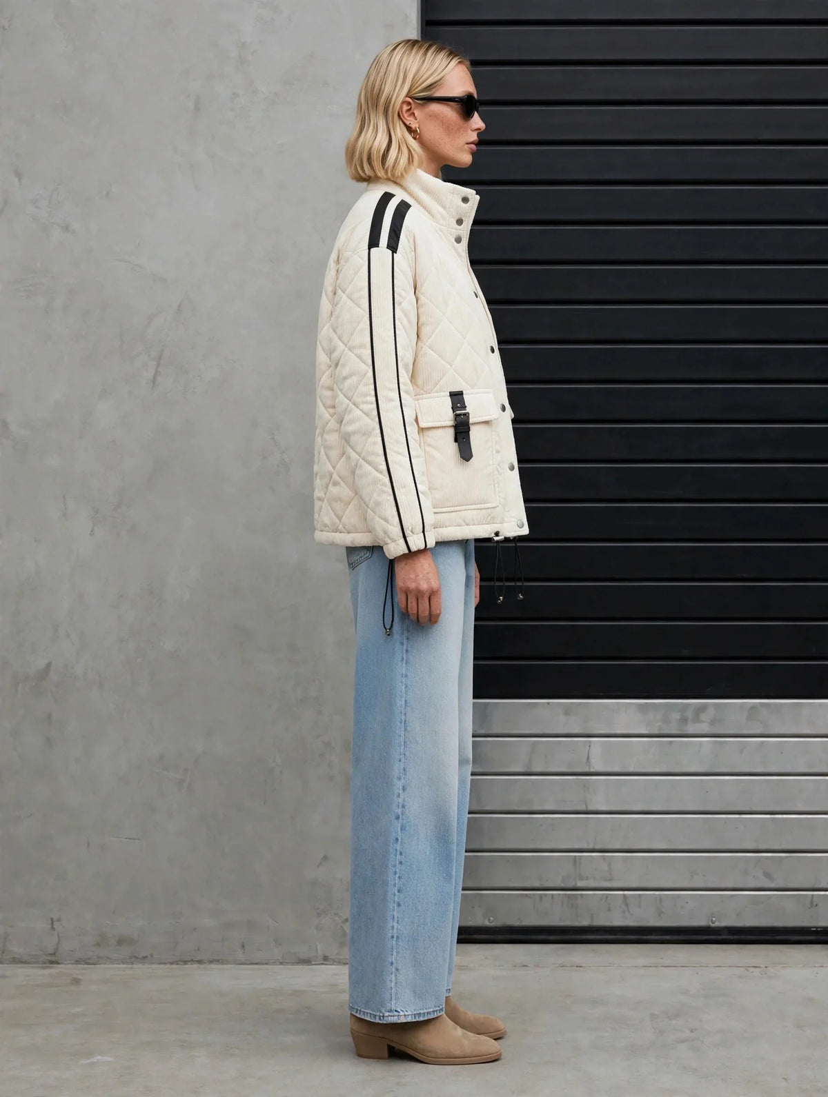 CLACJ0081 - Metro Edge Textured Bomber - cream side view