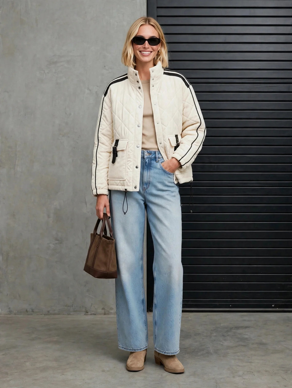 CLACJ0081 - Metro Edge Textured Bomber - cream front view
