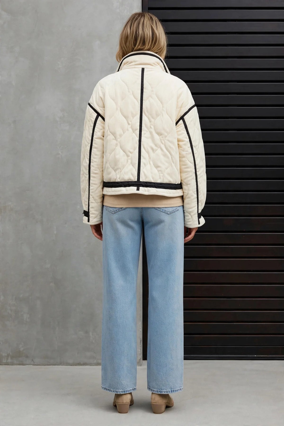 CLACJ0081 - Metro Edge Textured Bomber - cream back view