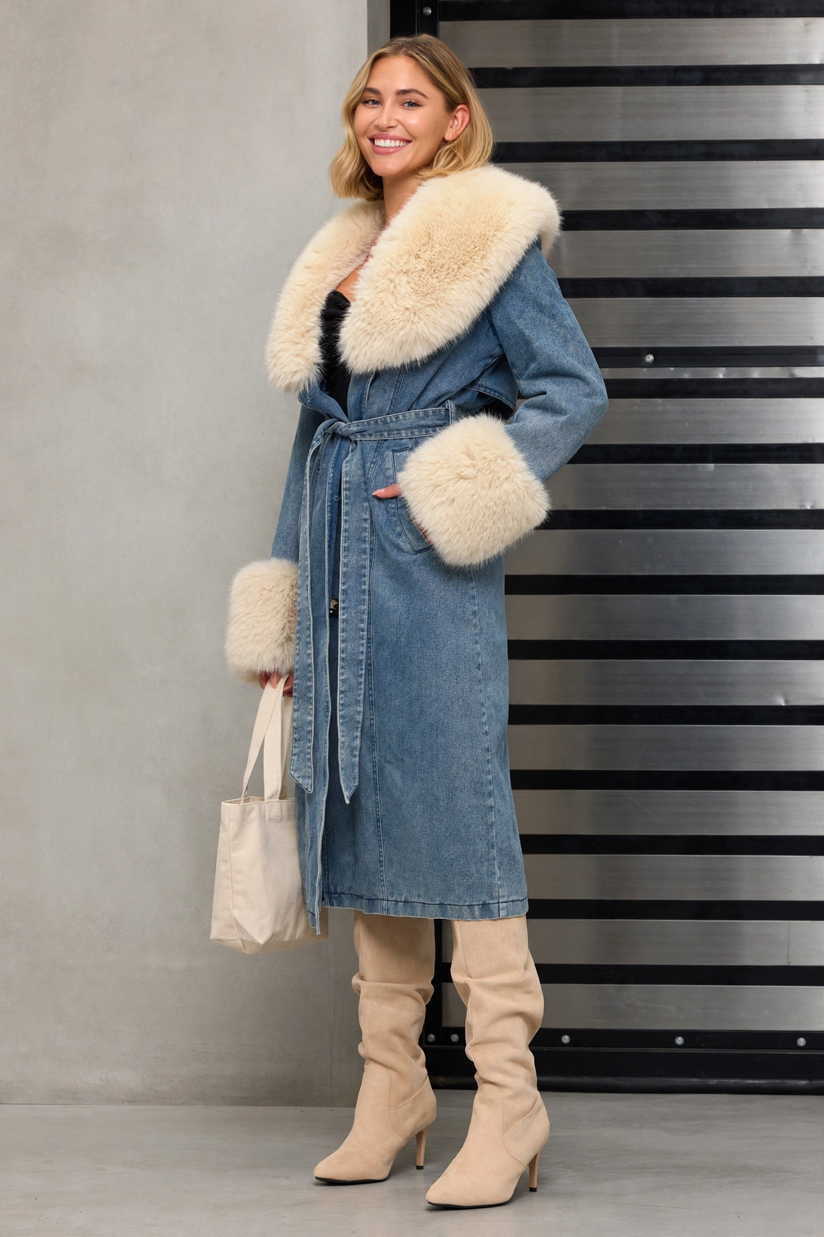 CLADC0031 - Aspen Denim Fur Coat
