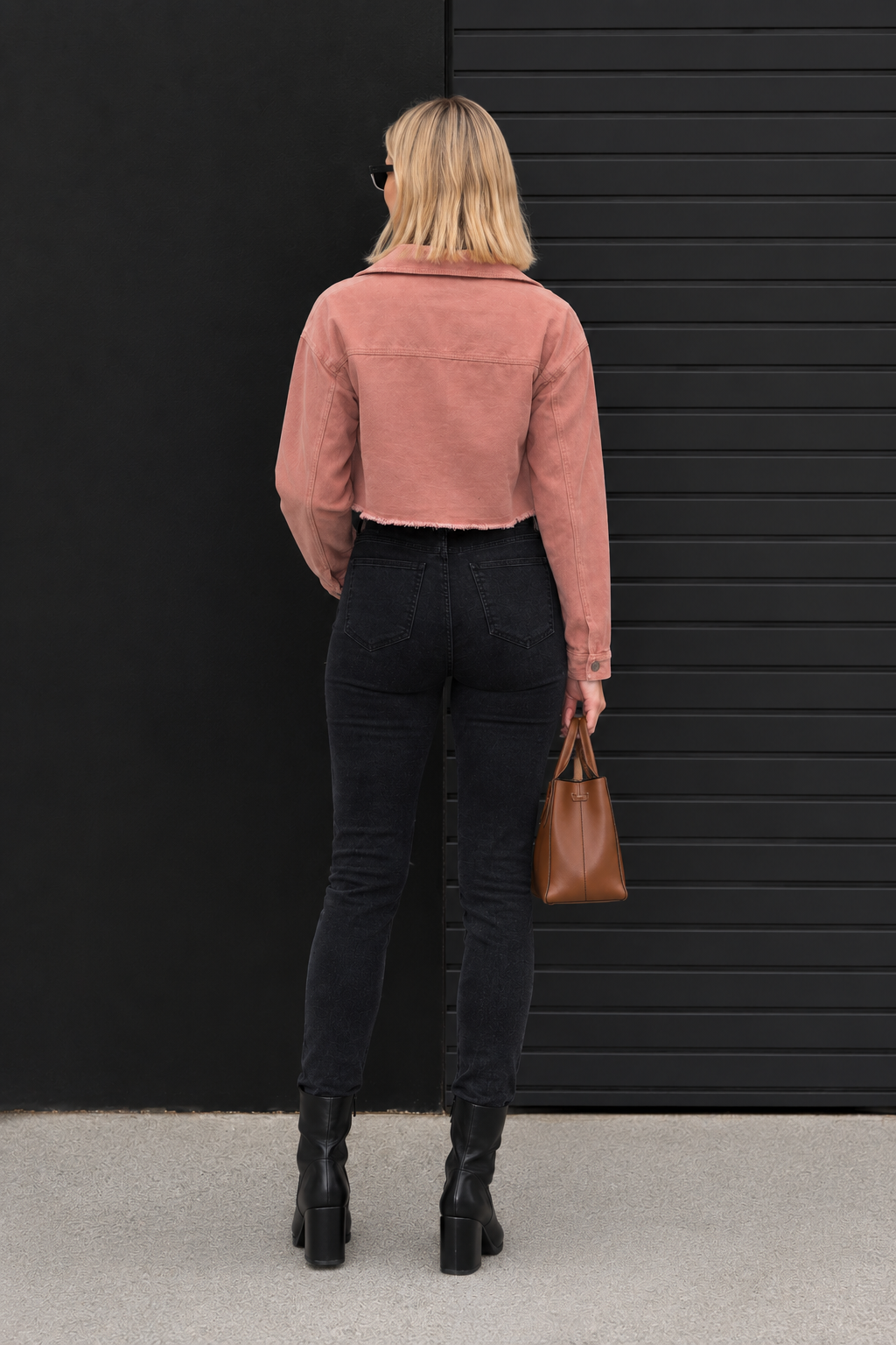 CLADJ0002 - Vintage Crop Jean Jacket - pink back view