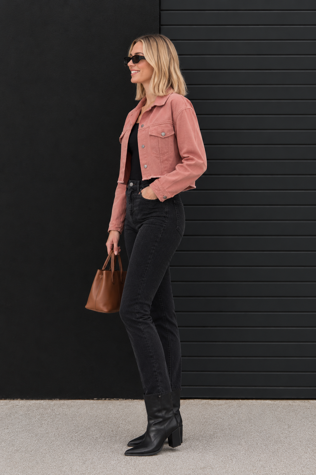 CLADJ0002 - Vintage Crop Jean Jacket - pink side view