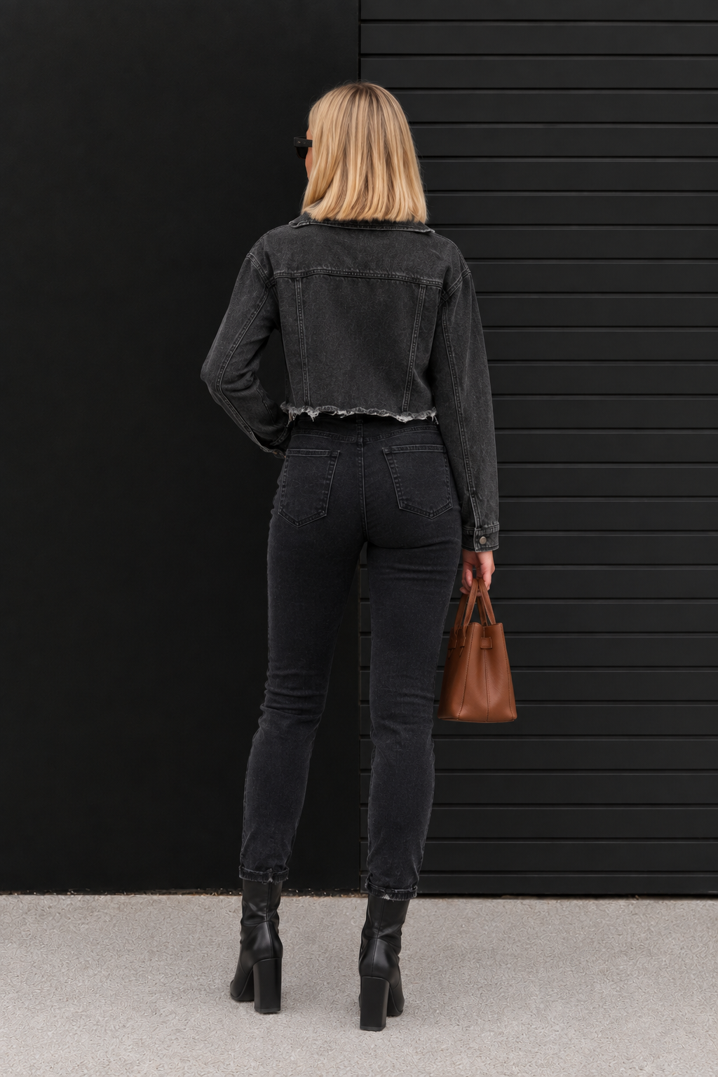 CLADJ0002 - Vintage Crop Jean Jacket - black back view