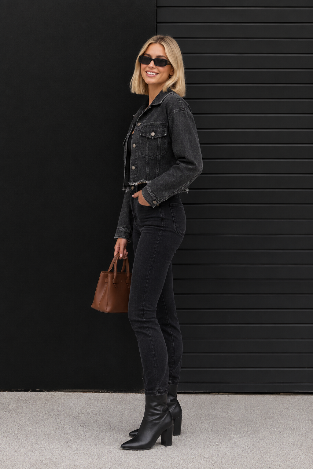 CLADJ0002 - Vintage Crop Jean Jacket - black side view