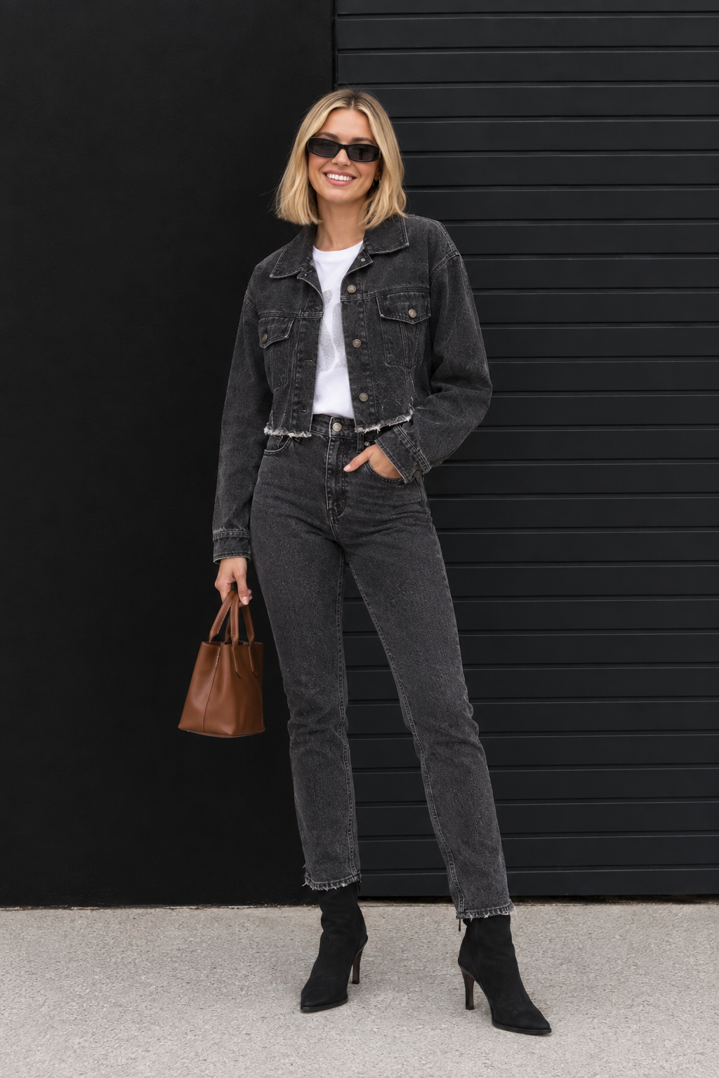 CLADJ0002 - Vintage Crop Jean Jacket - black front view
