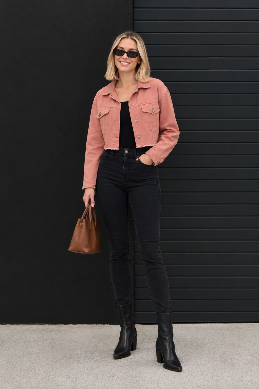 CLADJ0002 - Vintage Crop Jean Jacket - pink front view
