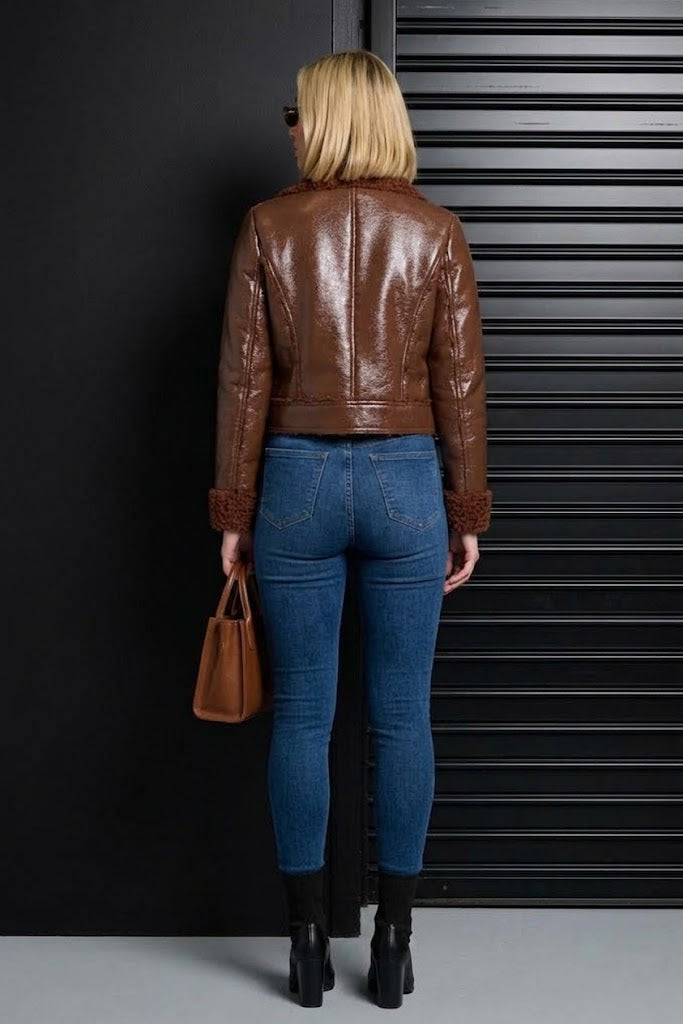 CLALJ0037 - Sherpa Shine Moto - brown back view