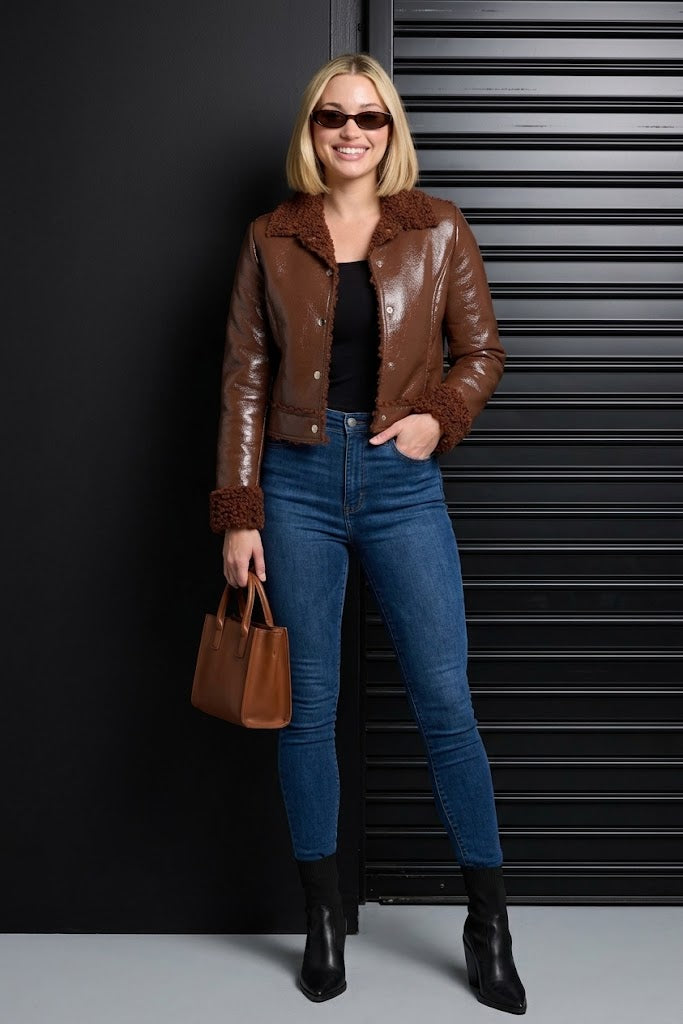 CLALJ0037 - Sherpa Shine Moto - brown front view