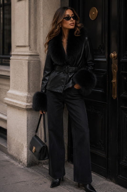 CLALJ0039: Velour Luxe Bordeaux Belted Leather Jacket
