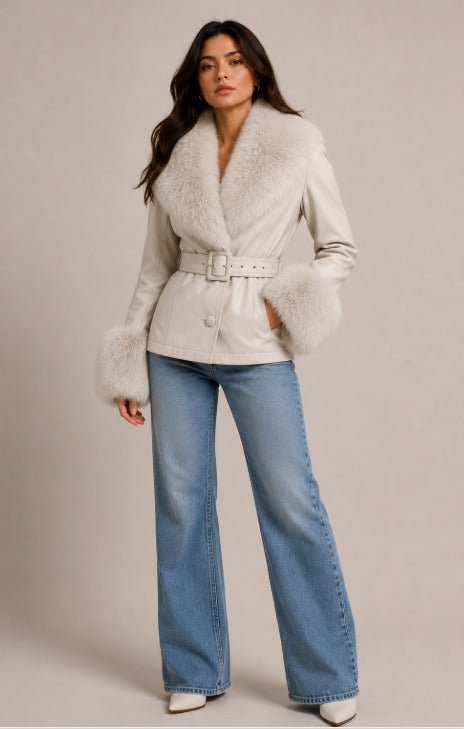 CLALJ0039: Velour Luxe Bordeaux Belted Leather Jacket