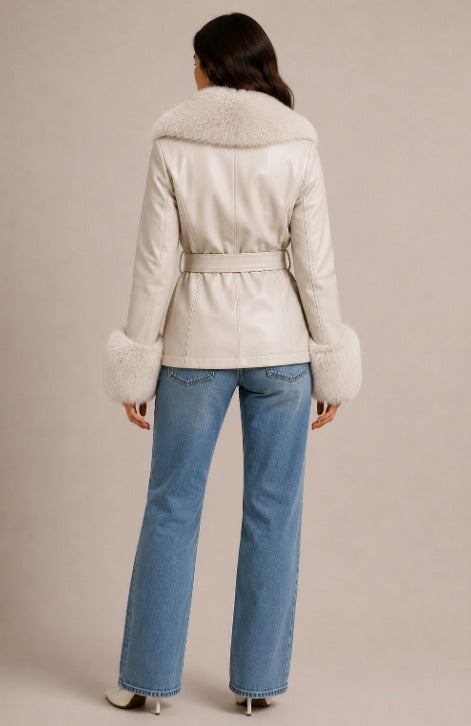 CLALJ0039: Velour Luxe Bordeaux Belted Leather Jacket