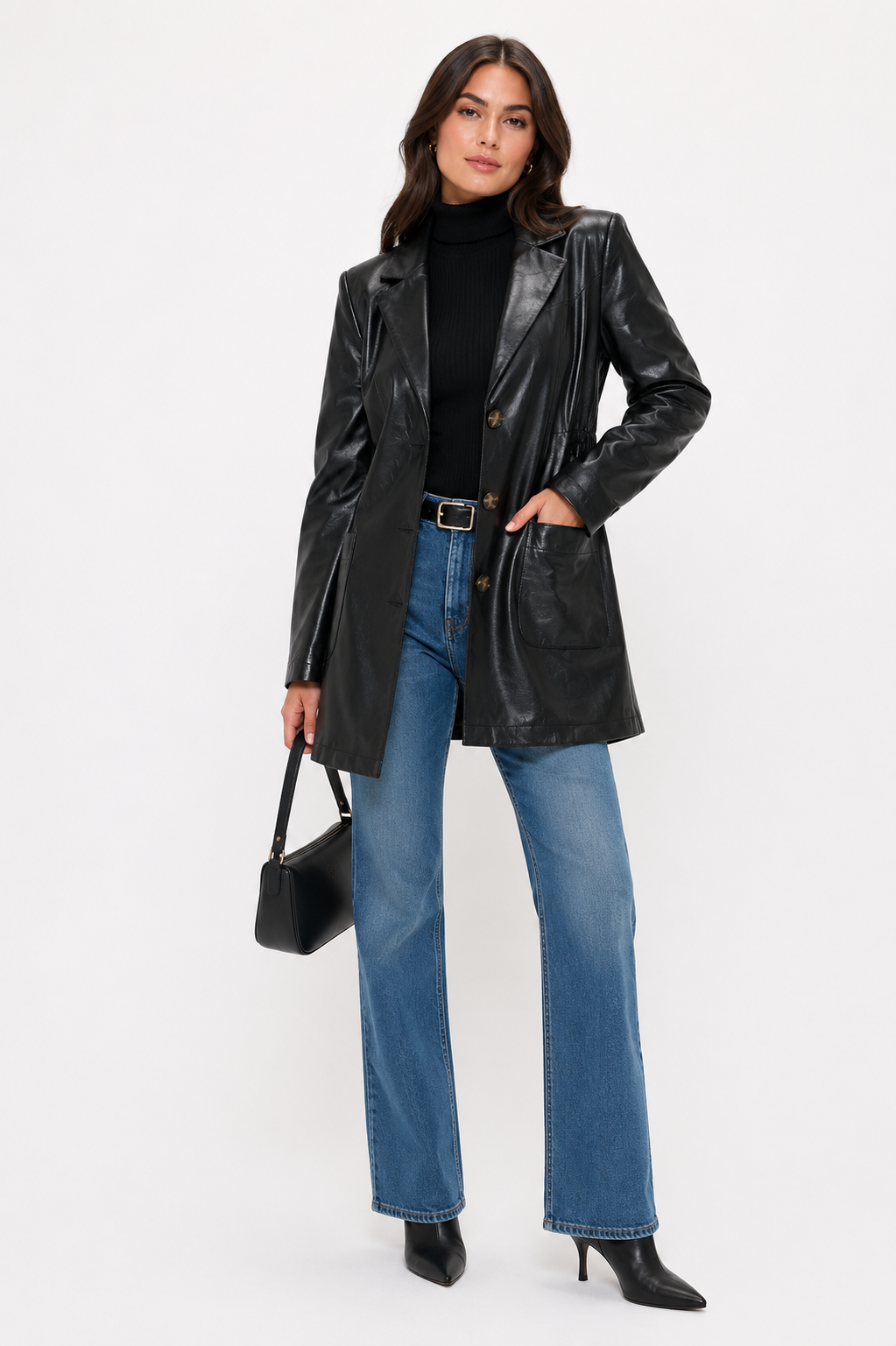 CLALJ0126 - Monaco Luxe Tailored Faux Leather Blazer Jacket