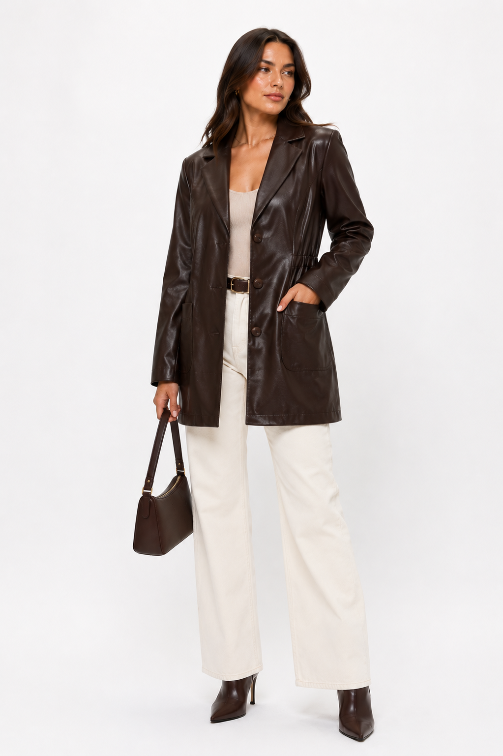 CLALJ0126 - Monaco Luxe Tailored Faux Leather Blazer Jacket