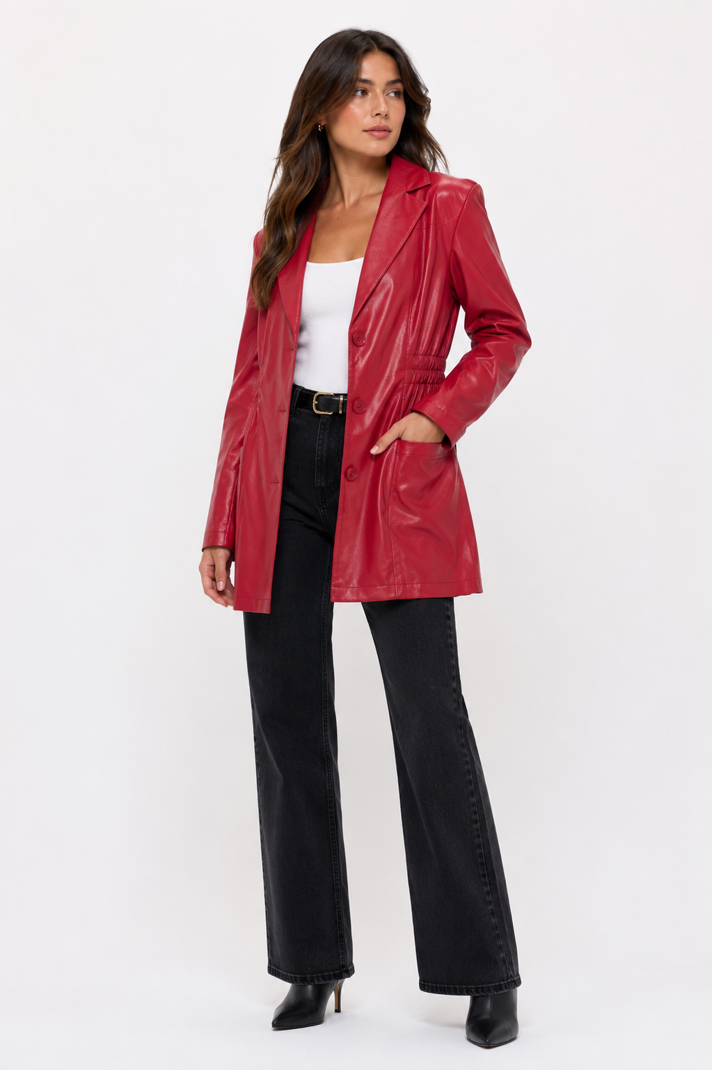 CLALJ0126 - Monaco Luxe Tailored Faux Leather Blazer Jacket