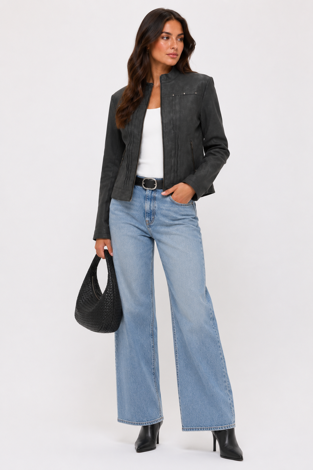 CLALJ0140 - Sahara Chic Fitted Faux Leather Zip Jacket