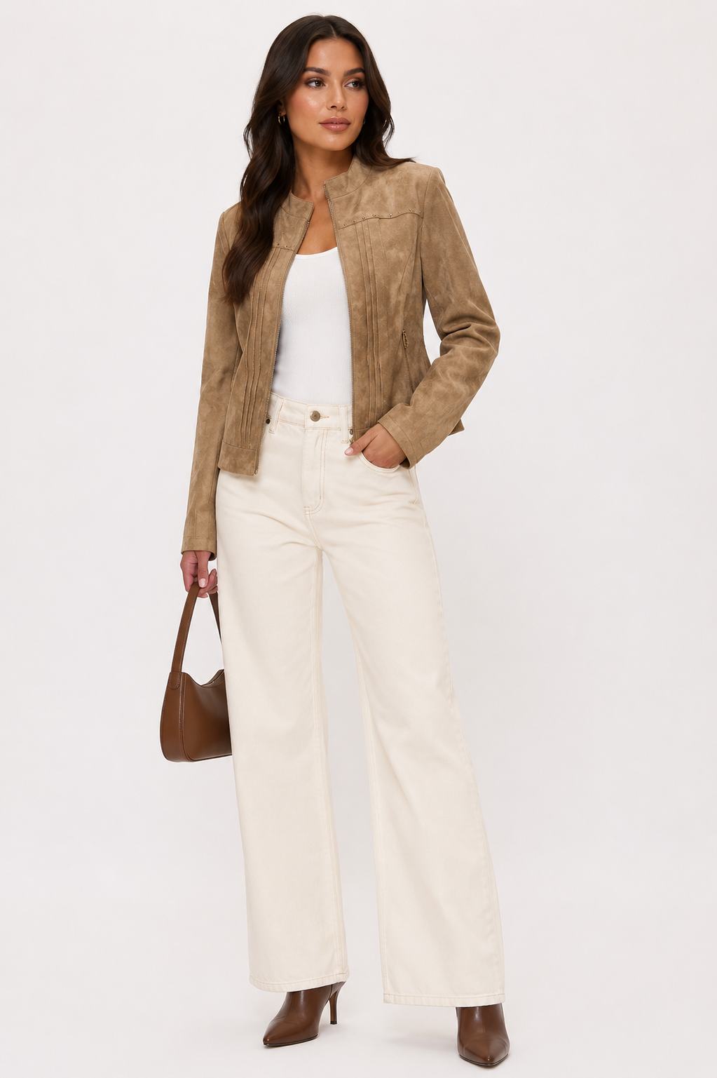 CLALJ0140 - Sahara Chic Fitted Faux Leather Zip Jacket