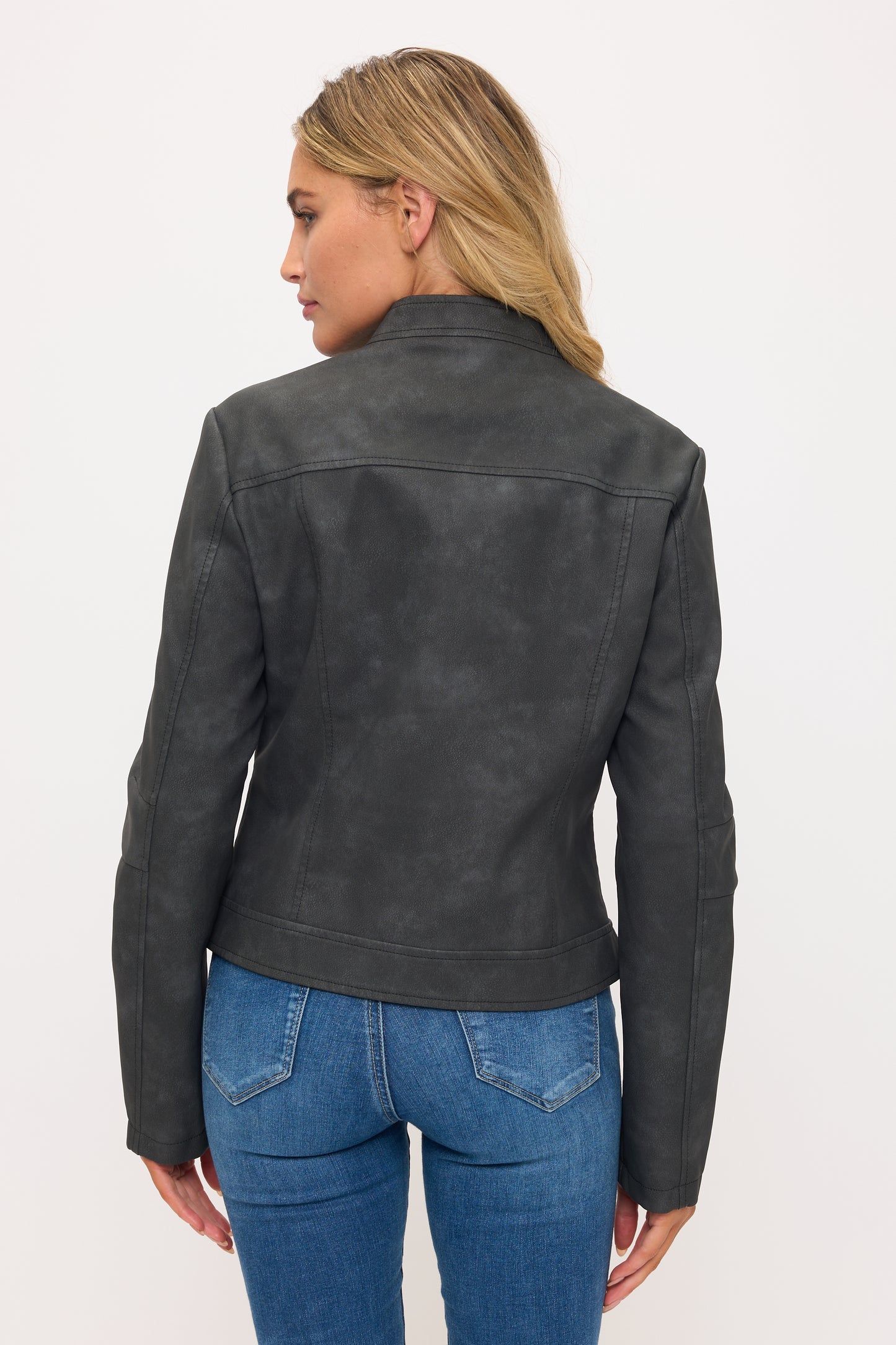CLALJ0140: Meridian Pleated Faux Leather Moto Jacket