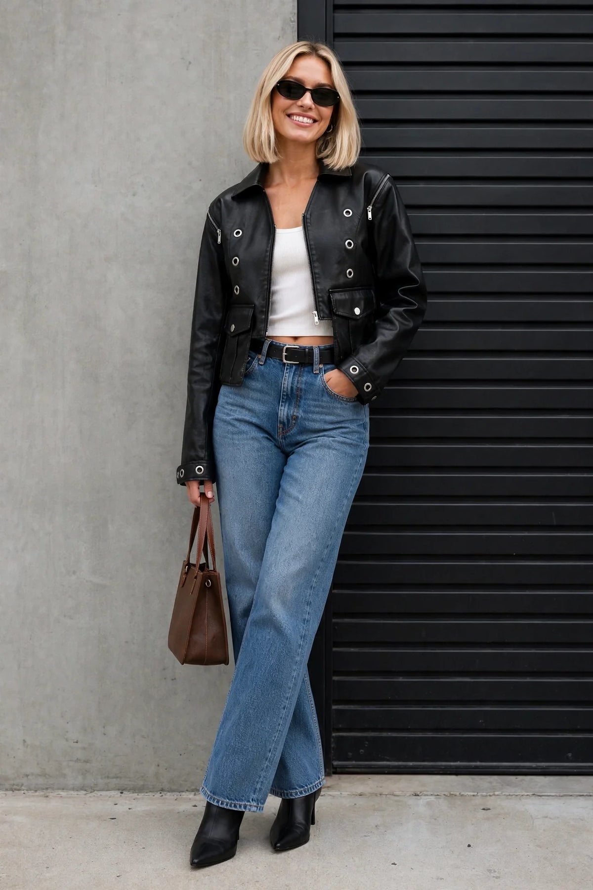 CLALJ0148 - Phoenix Edge Studded Bomber Jacket - black front view