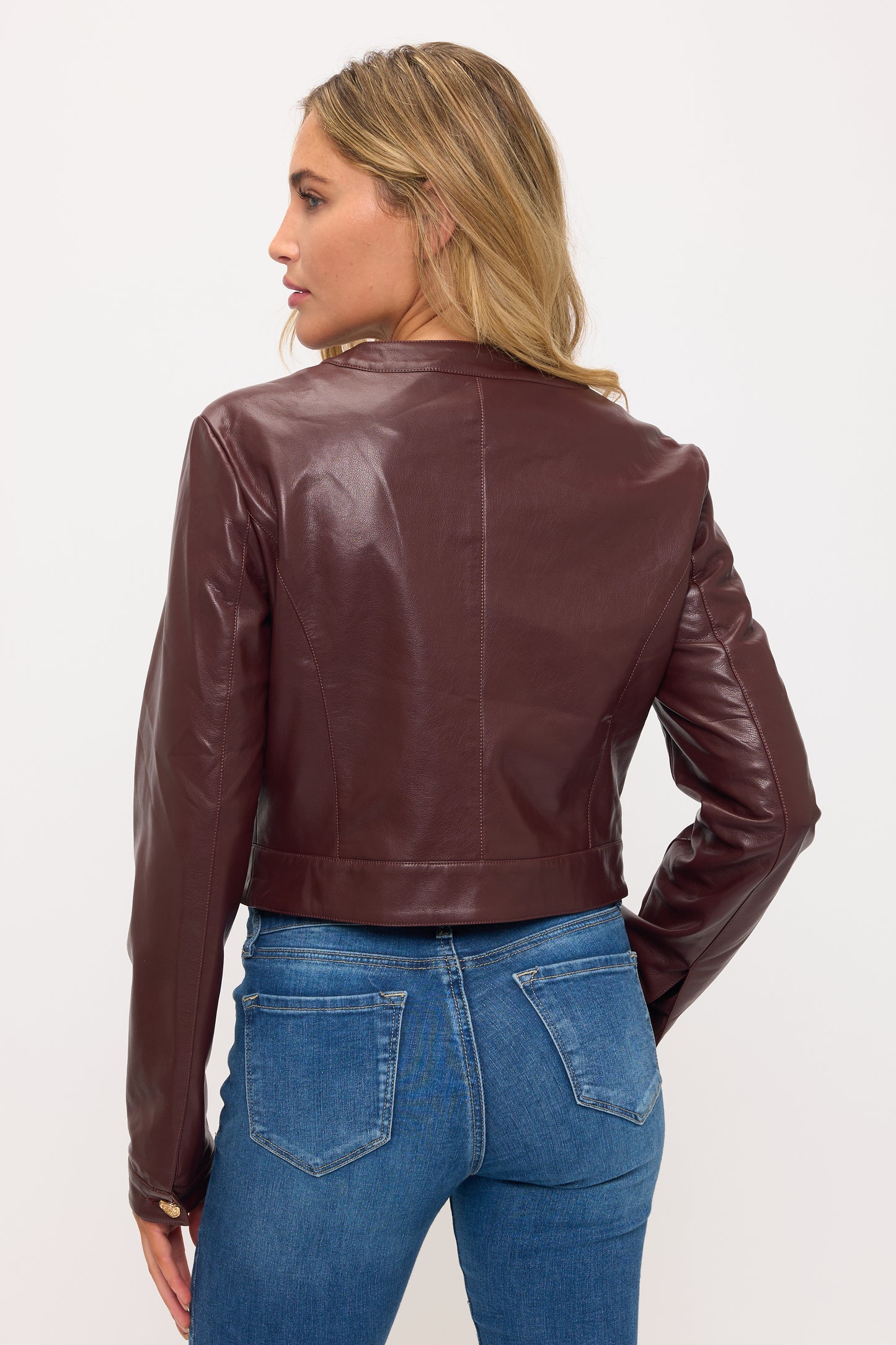 CLALJ0160: Cropped Faux Leather Jacket with Pocket Detail