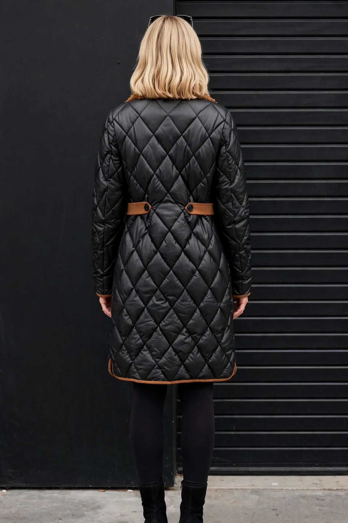 CLANP0020 - Chelsea Diamond Luxe Coat - black-camel back view