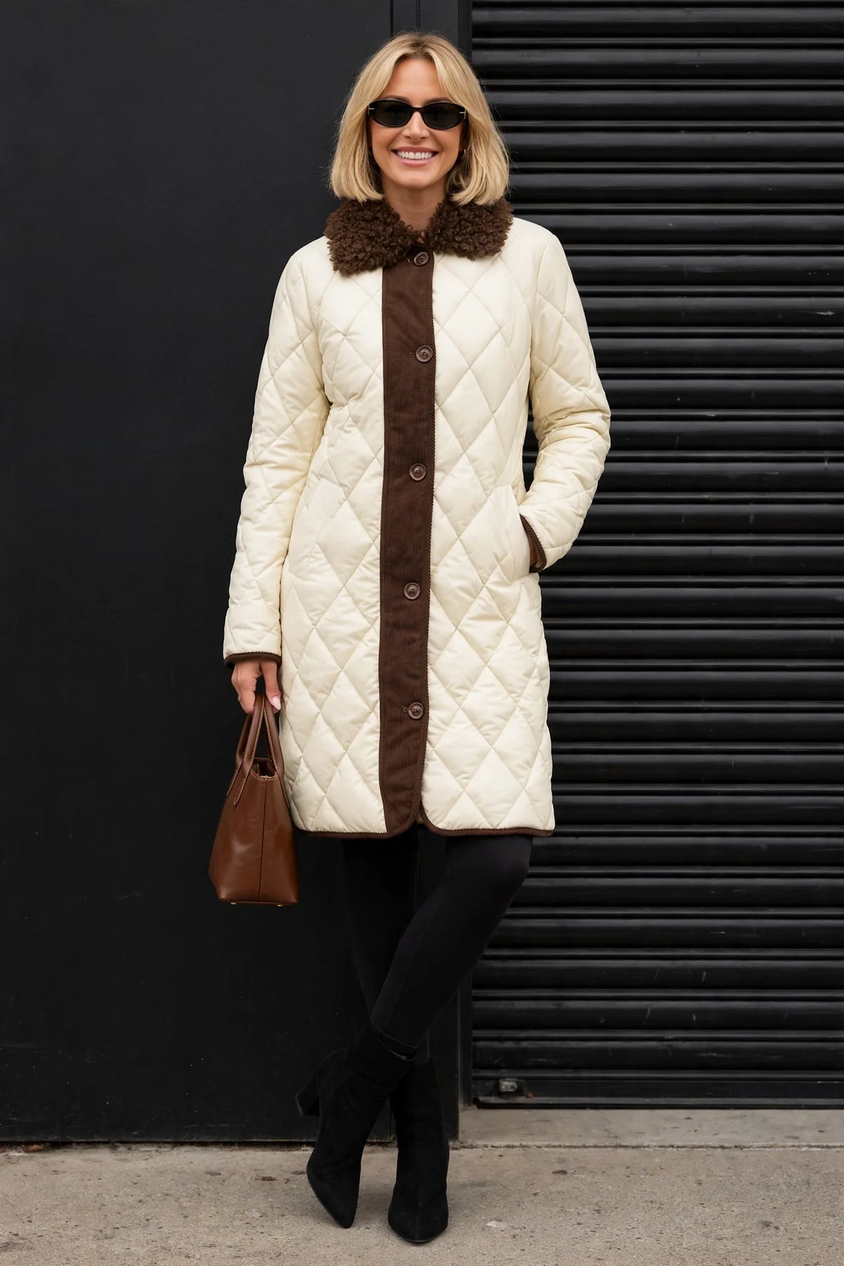 CLANP0020 - Chelsea Diamond Luxe Coat - cream-brown front view