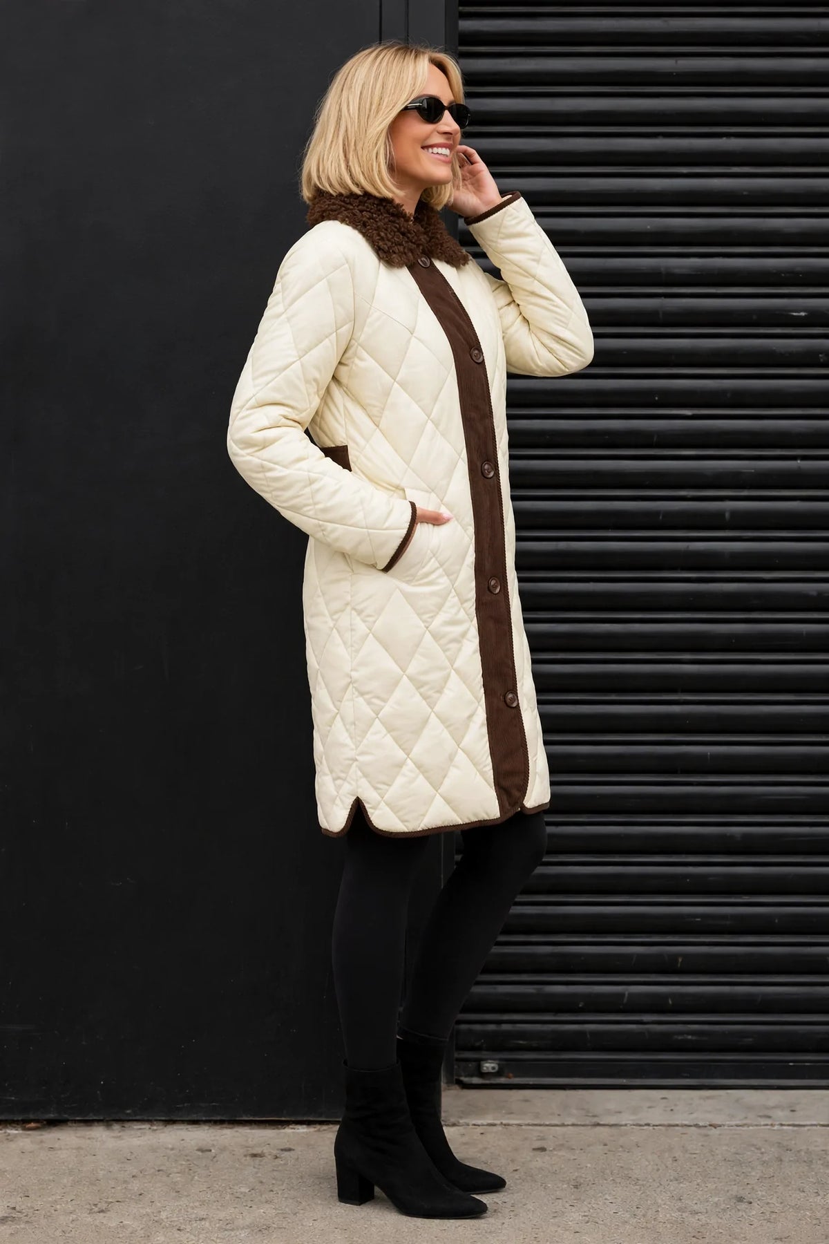 CLANP0020 - Chelsea Diamond Luxe Coat - cream-brown side view