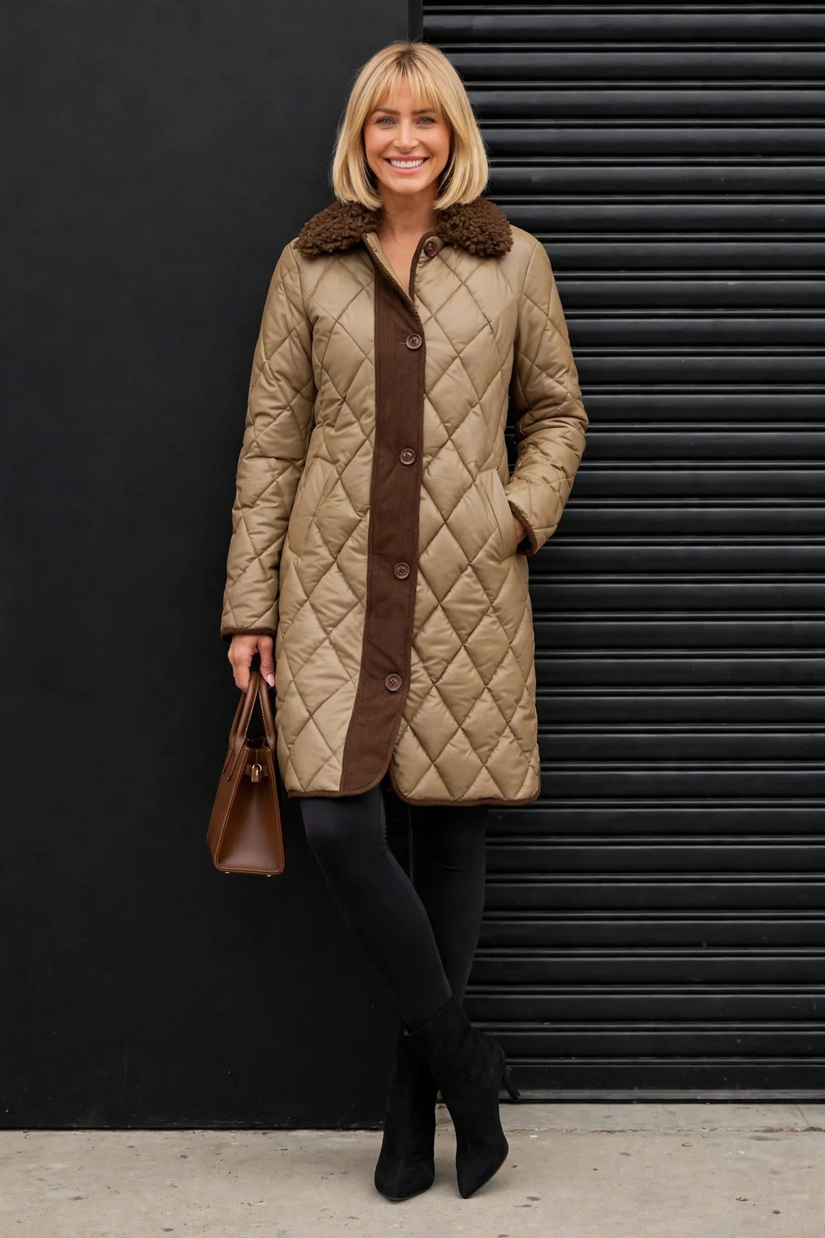 CLANP0020 - Chelsea Diamond Luxe Coat - taupe-brown front view