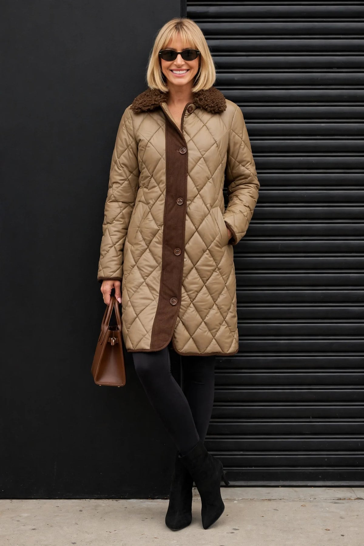 CLANP0020 - Chelsea Diamond Luxe Coat - taupe-brown front view