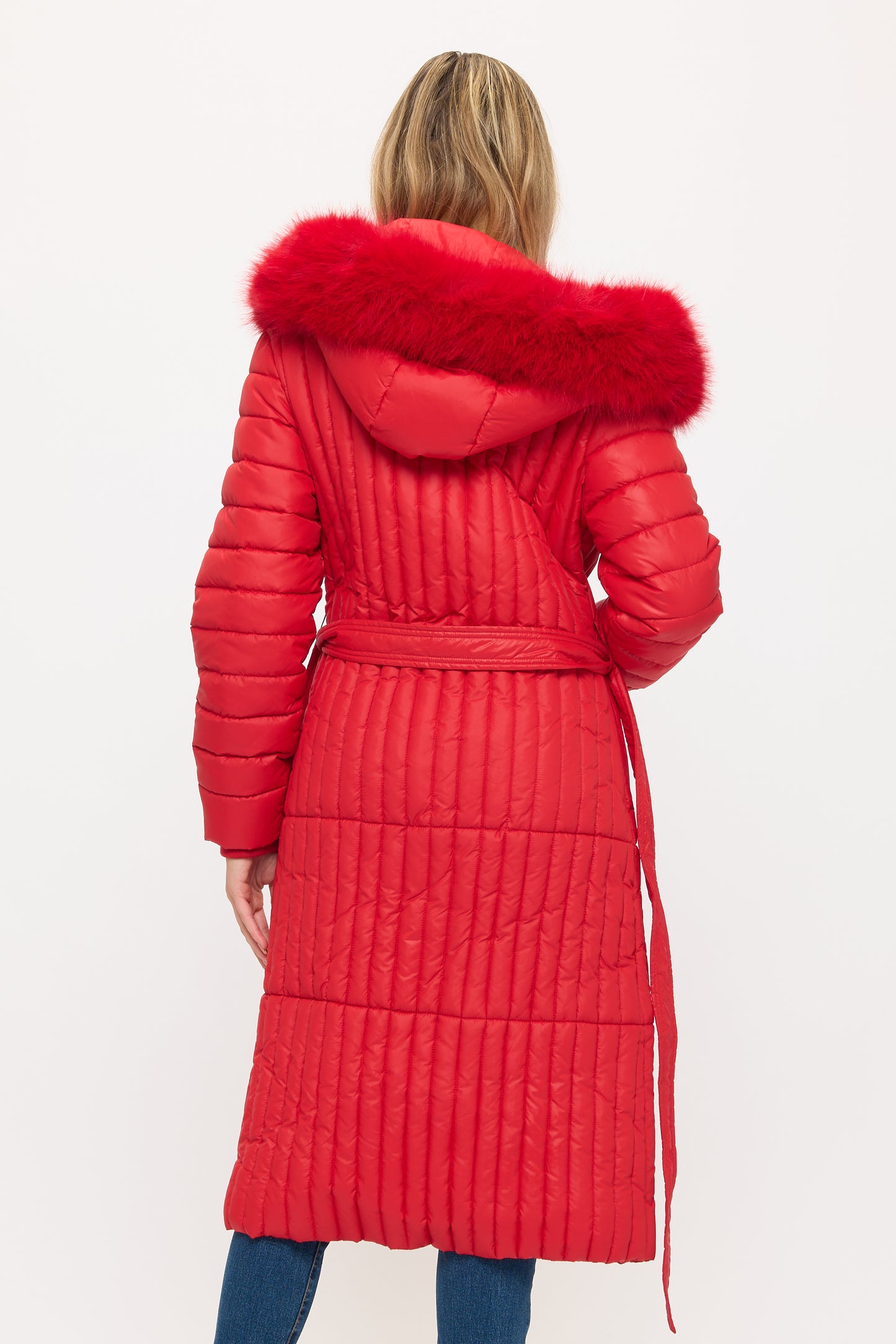 Royale Quilted Puffer Coat Front View in Red | Coalition LA