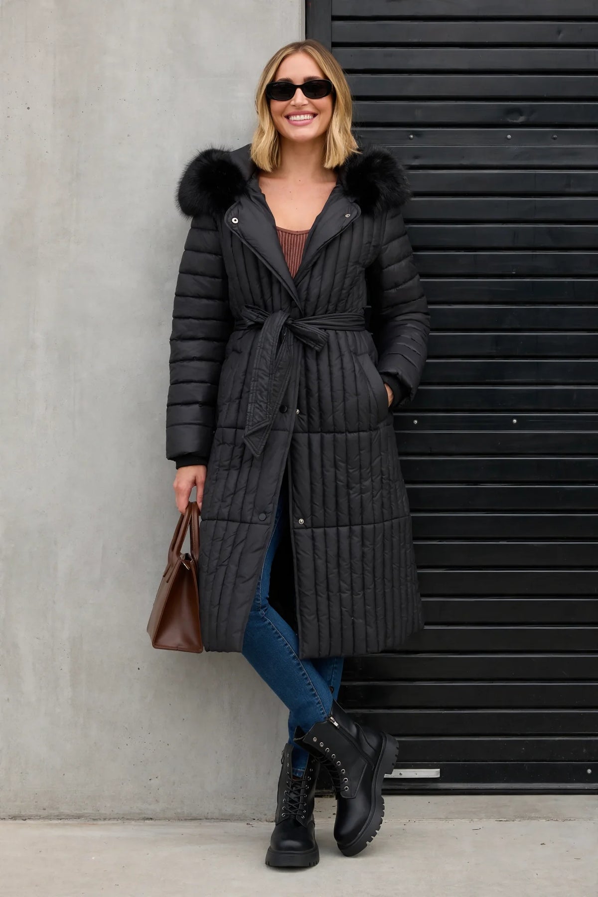 CLANP0077 - Royale Quilted Puffer Coat - black front view